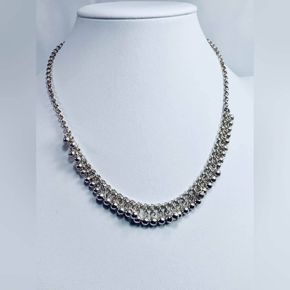 Vintage Sterling Silver ChaCha Beaded Rolo Chain Necklace 16”- 18”
